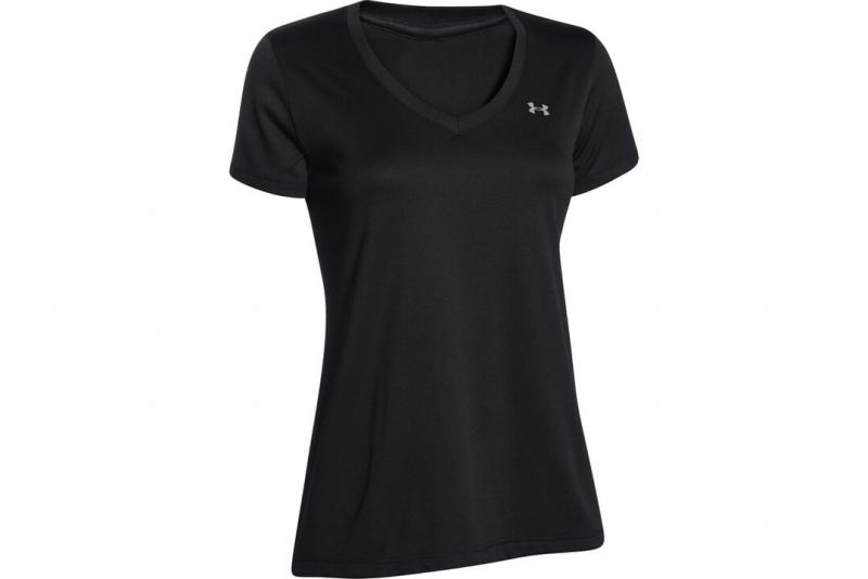 UNDER ARMOUR: WOMENS TECH SS SOLID V-NECK SHIRT - SVART