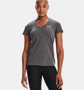 UNDER ARMOUR: WOMENS TECH SS SOLID V-NECK SHIRT - GRÅ