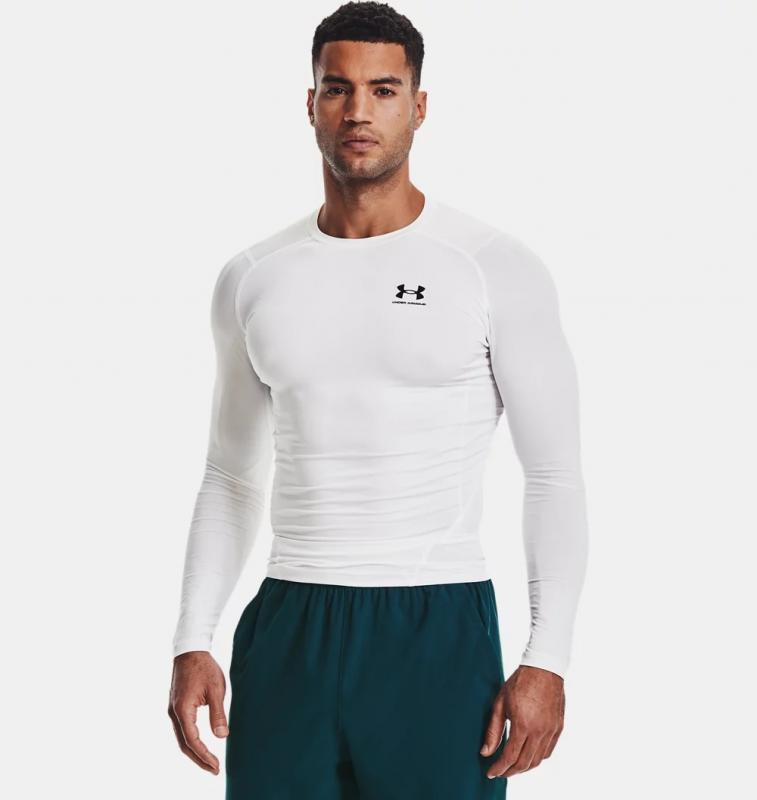 UNDER ARMOUR: HEATGEAR ARMOUR COMP LONG SLEEVE - WHITE