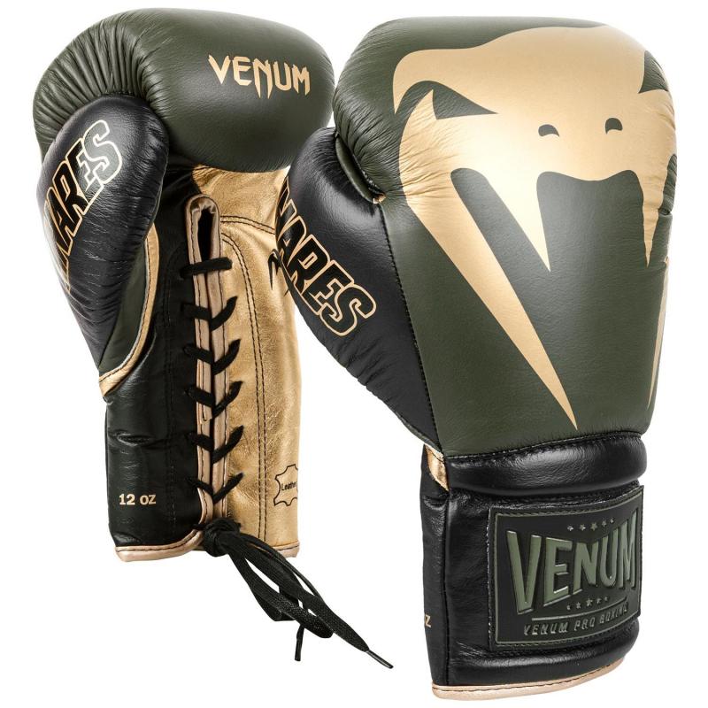 VENUM: GIANT 2.0 PRO BOXING GLOVES LINARES EDITION WITH LACES - KHAKI/GOLD