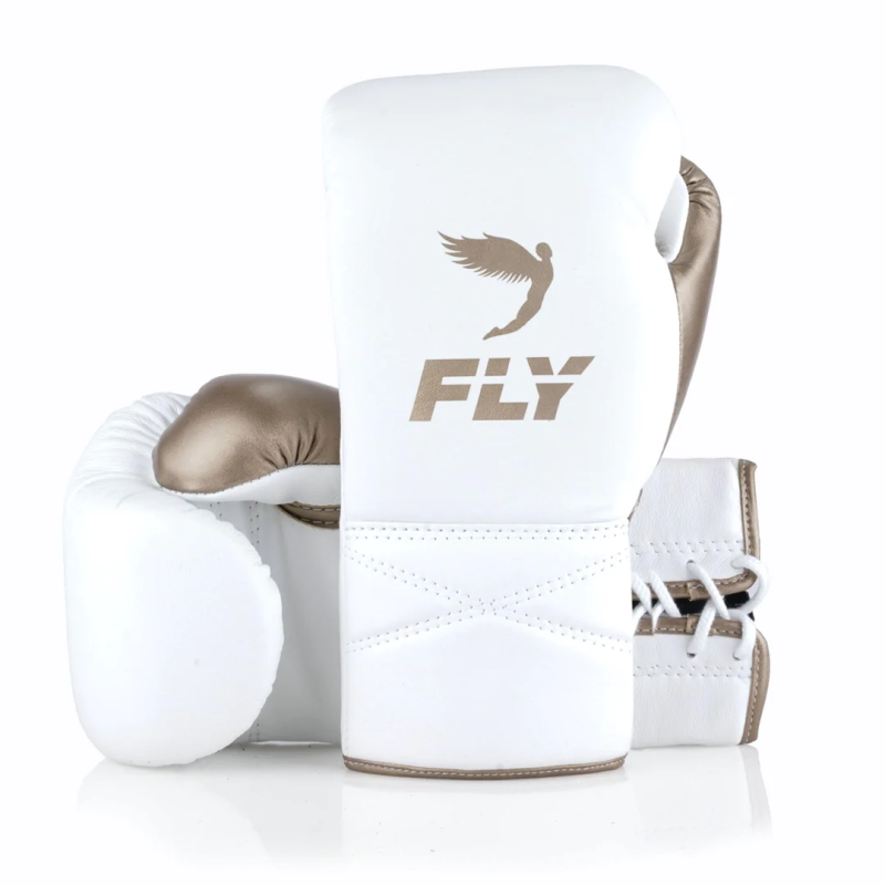 FLY: PREMIUM SUPERLACE BOXING GLOVES - WHITE/GOLD
