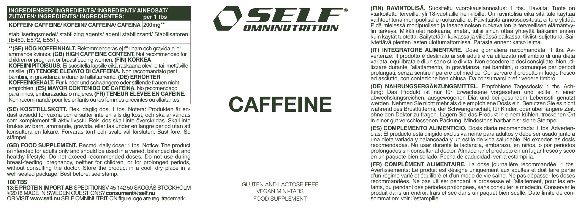 SELF OMNINUTRITION: CAFFEINE - 100 tabletter