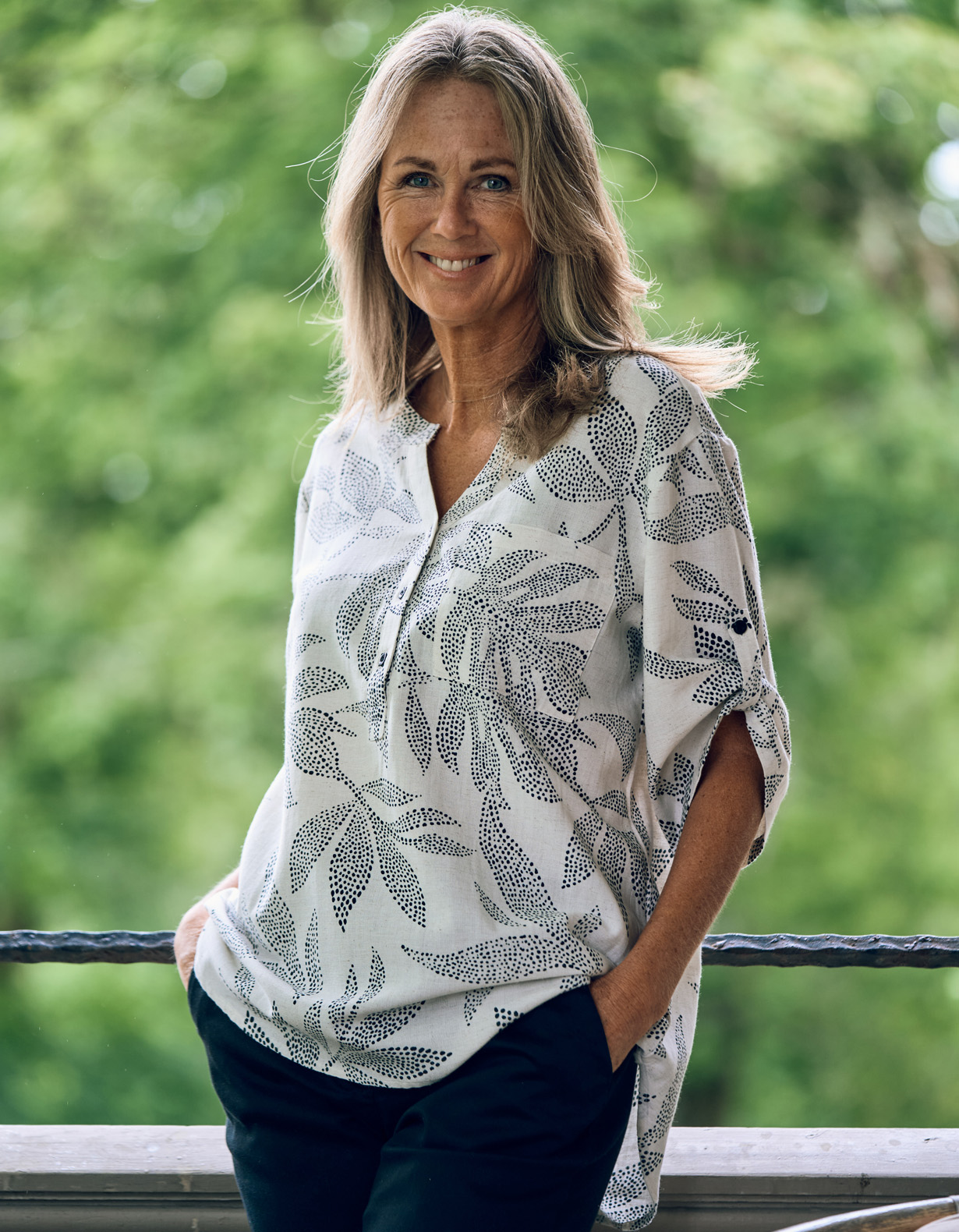 Skjortblus i linne-look, 761410