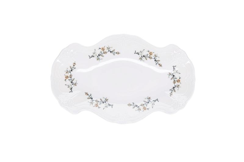 Serving dish 39x25cm brown flower Retro