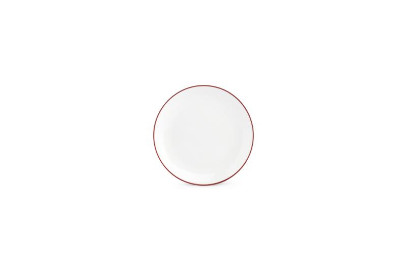 Plate 15cm coupe burgundy rim Basic White - Utgående