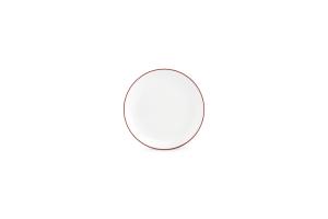 Plate 15cm coupe burgundy rim Basic White - Utgående