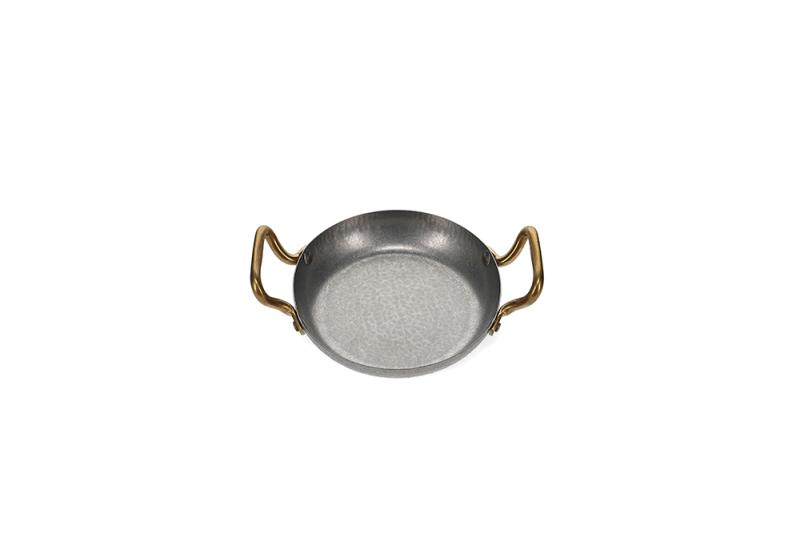 Serving dish 18xH3,5cm with gold handle hammered antique silver Serve