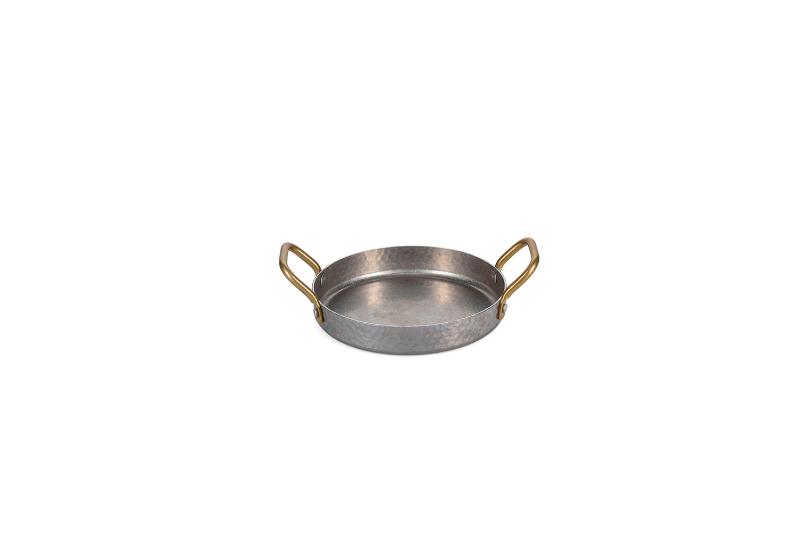 Serving dish 16,5xH3cm with gold handle hammered antique silver Serve