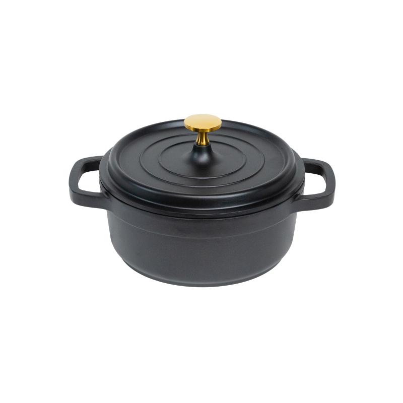 Casserole Round Black 6.8L with gold knob