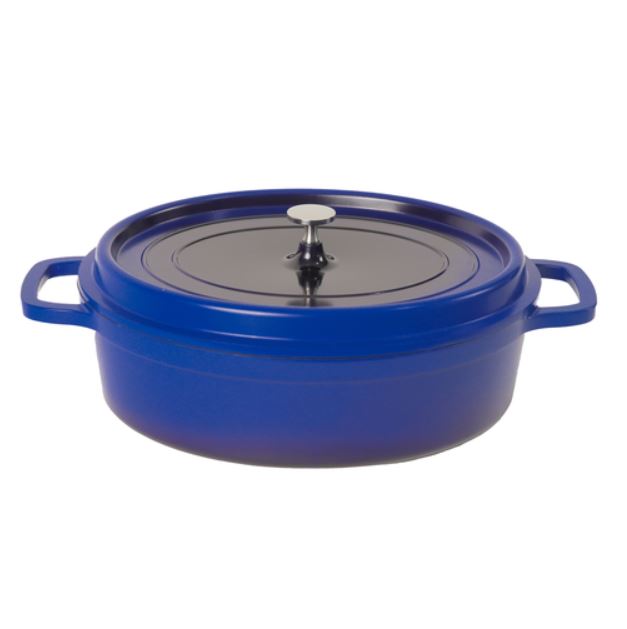 Casserole Oval Blue 7.5L with silver knob