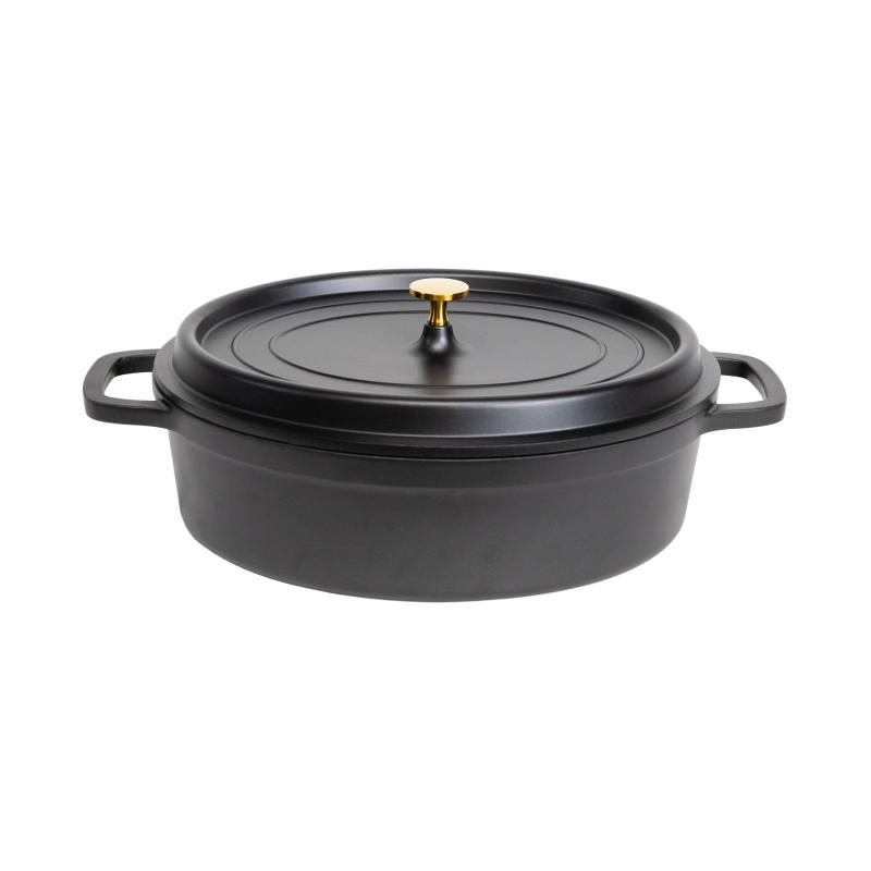 Casserole Oval Black 7.5L with gold knob