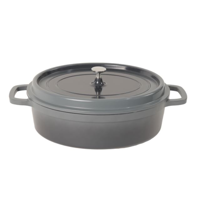 Casserole Oval Charcoal 7.5L with silver knob