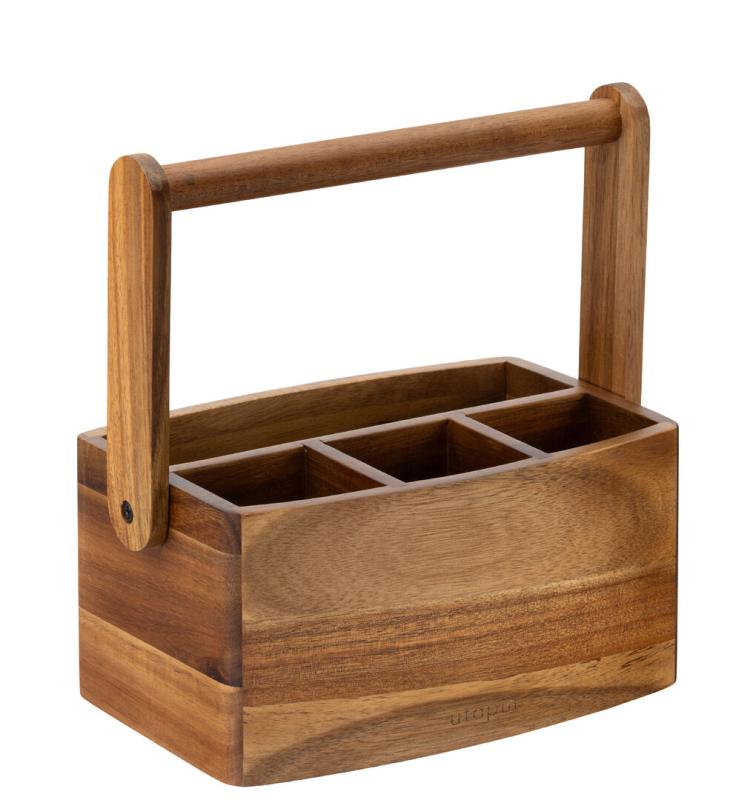 Acacia Straight Sided 4 Compartment Table Caddy