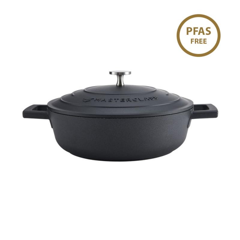 MasterClass Cast Aluminium Black Shallow Casserole Dish, 24cm, 2.5 Litre, Gift B