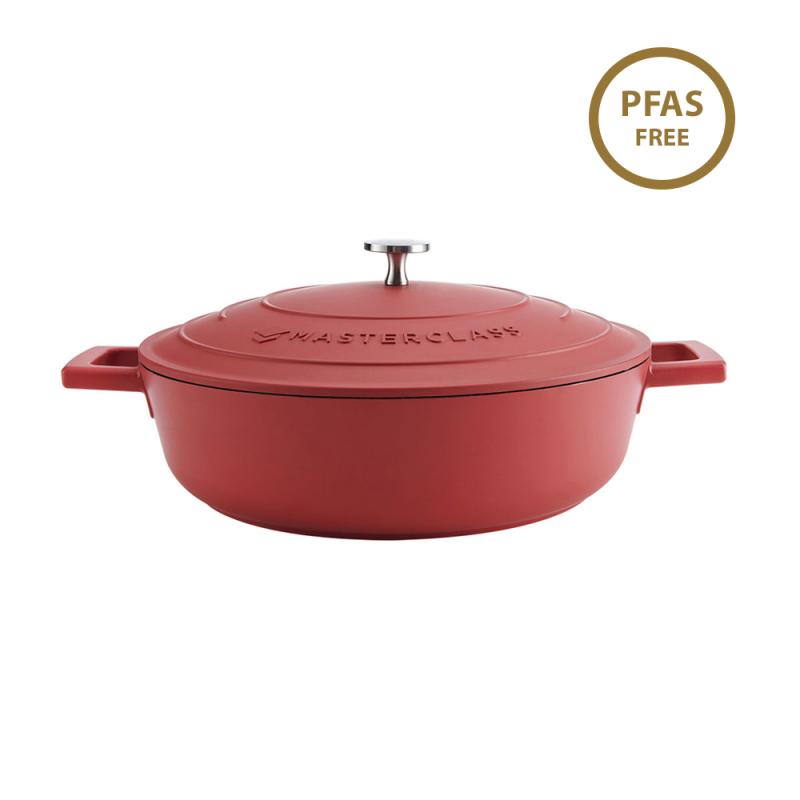 MasterClass Cast Aluminium Red Shallow Casserole Dish, 28cm, 4 L