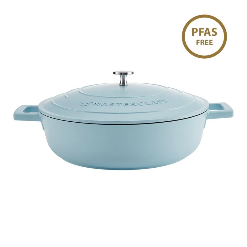 MasterClass Sky Blue Cast Aluminium Shallow Casserole Dish, 4L
