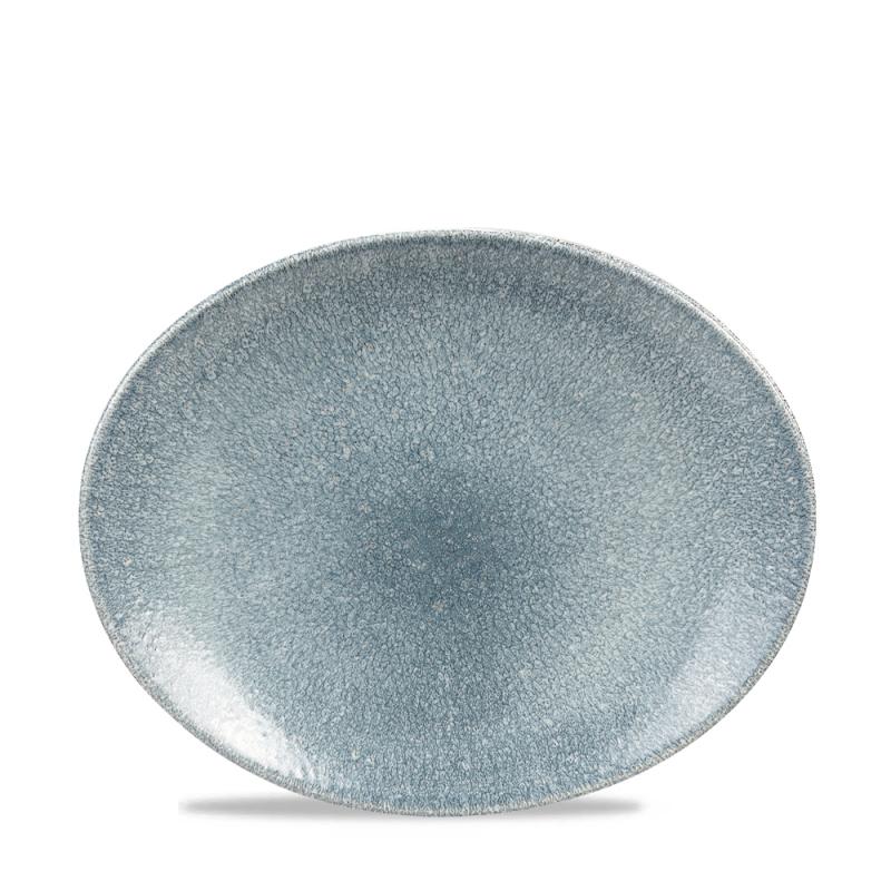 Raku Topaz Blue Orbit Oval Coupe Plate 10´ Box 12´