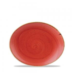 Stonecast Berry Red Orbit Oval Coupe Plate 19.7Cm Box 12