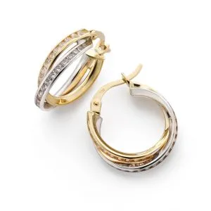 Örhänge creol 18k r/v guld 2rad cz.