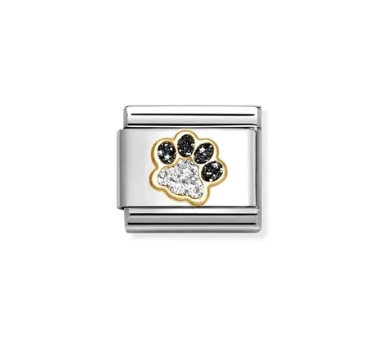 Nomination Paw print with black and silver glitter classic
