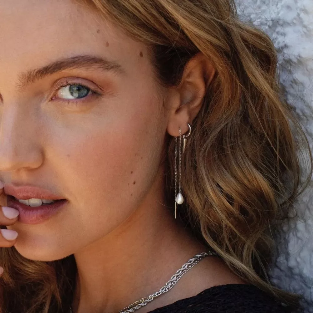 Pearl Chain Easrrings Steel