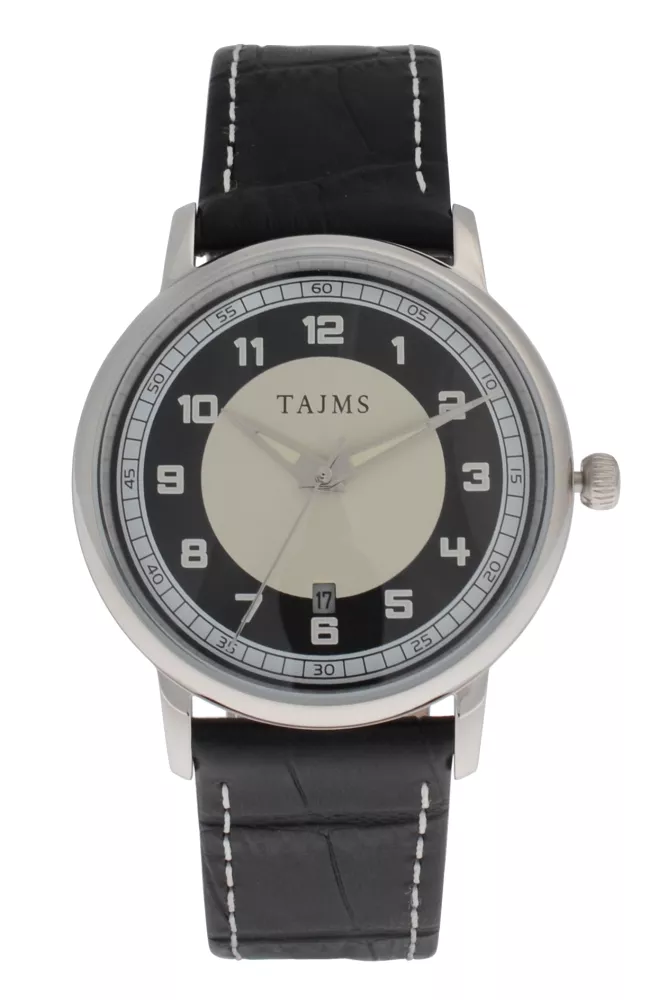 Analogt ur helstål svart läderband