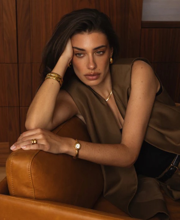 BELLE Oval petite gold bangle watch, small