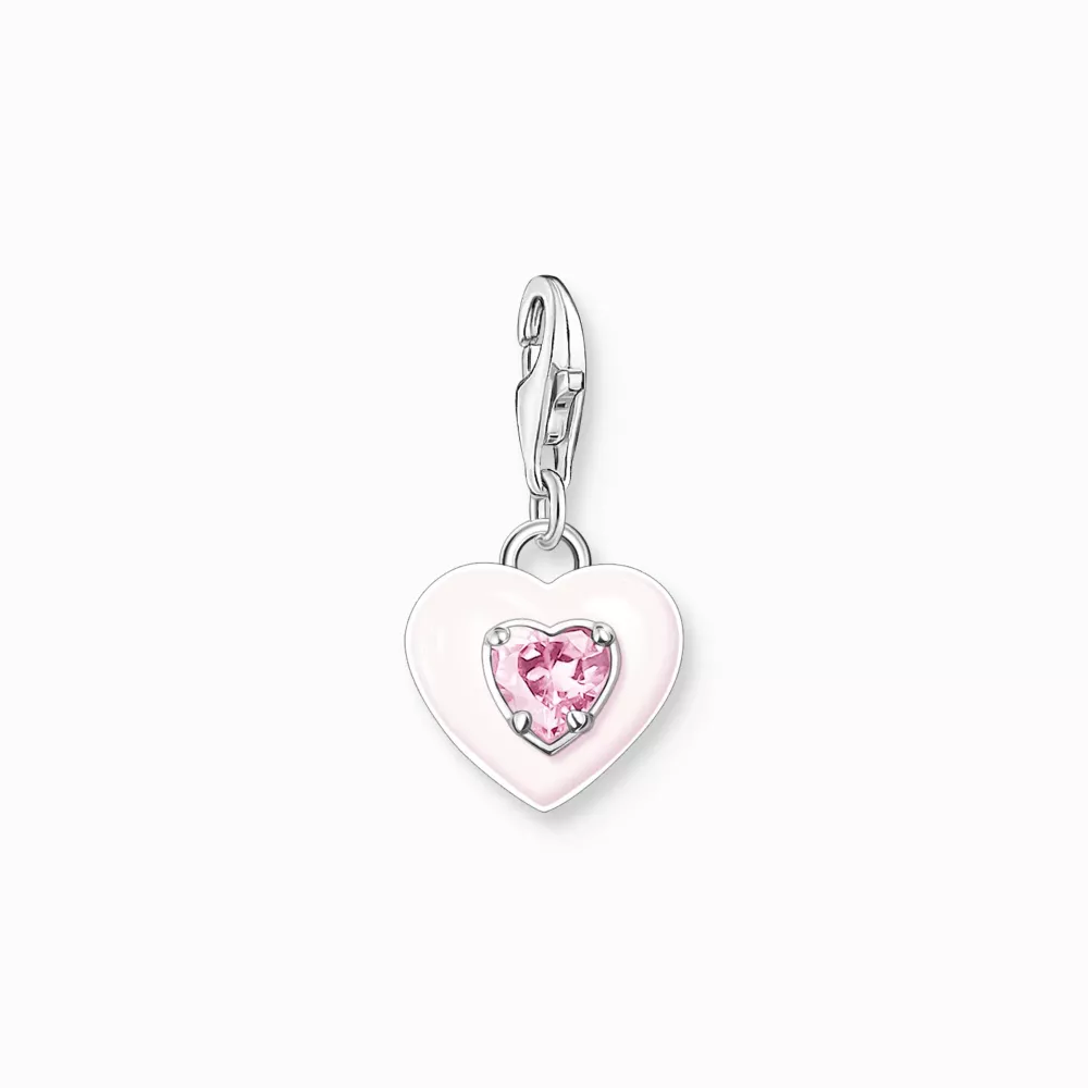 Charm-hängsmycke hjärta med rosa stenar silver
