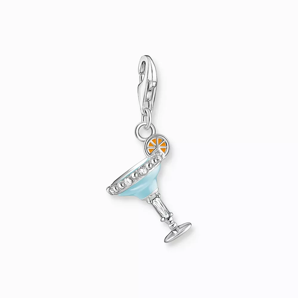 Charm-hängsmycke blått cocktailglas silver