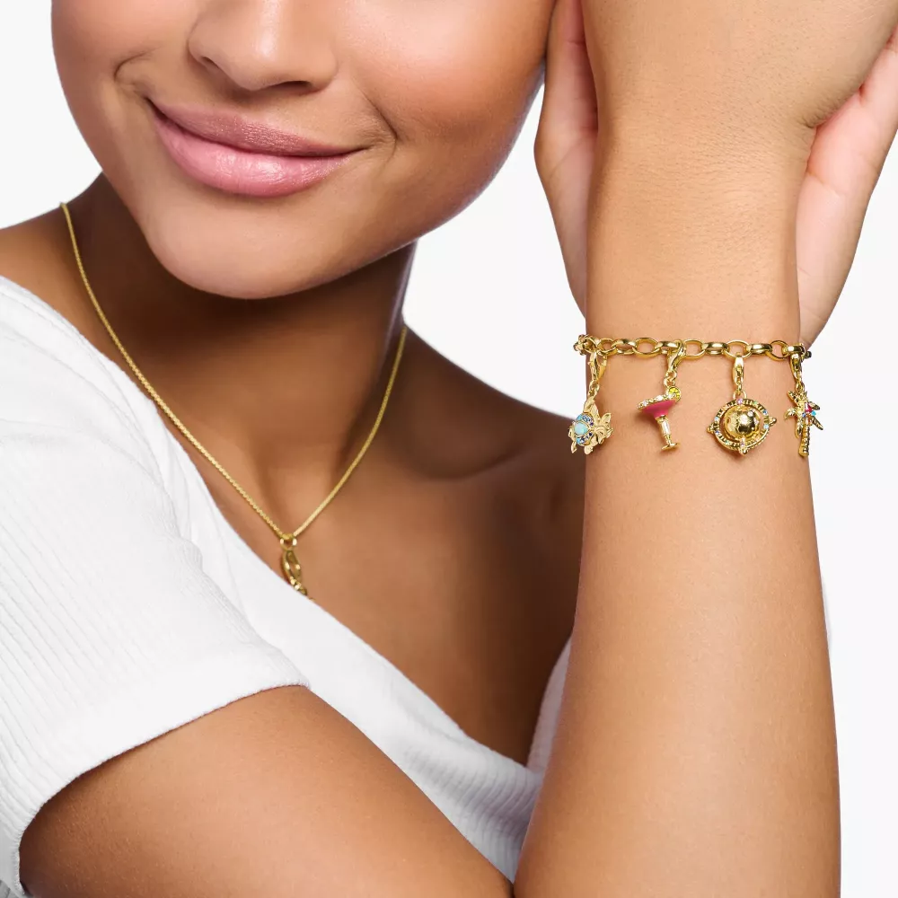 Charm-hängsmycke röd cocktailglas guldpläterad