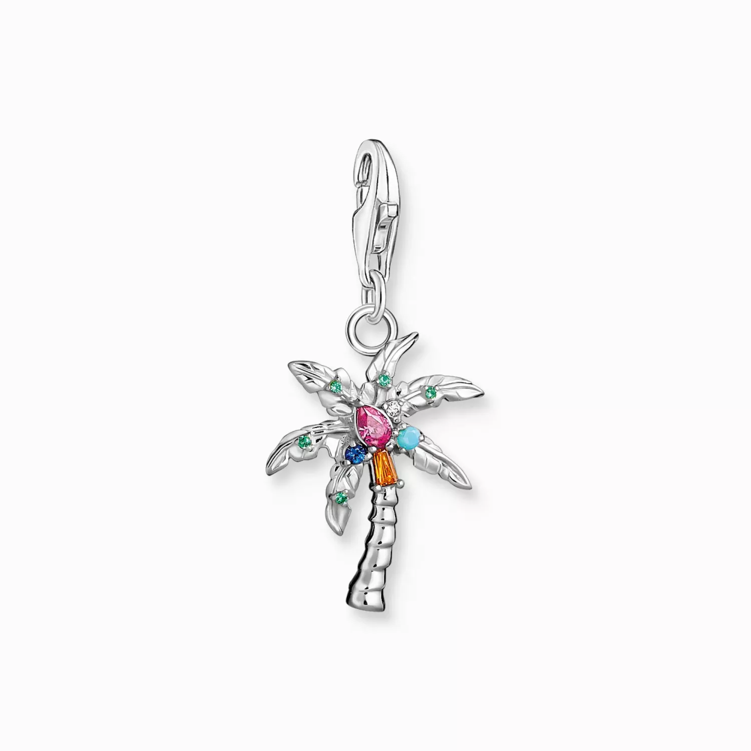 Charm-hängsmycke färgglad palm silver
