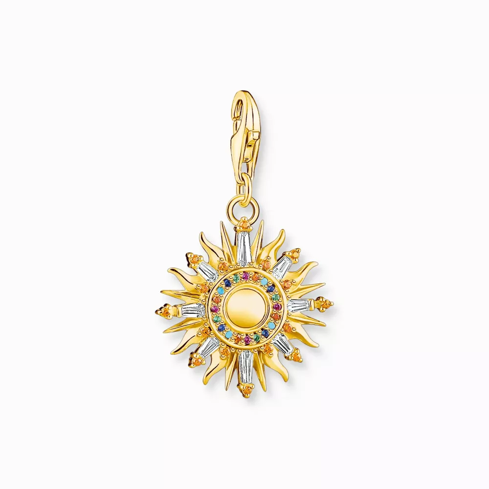 Charm-hängsmycke färgglad sol guldpläterad