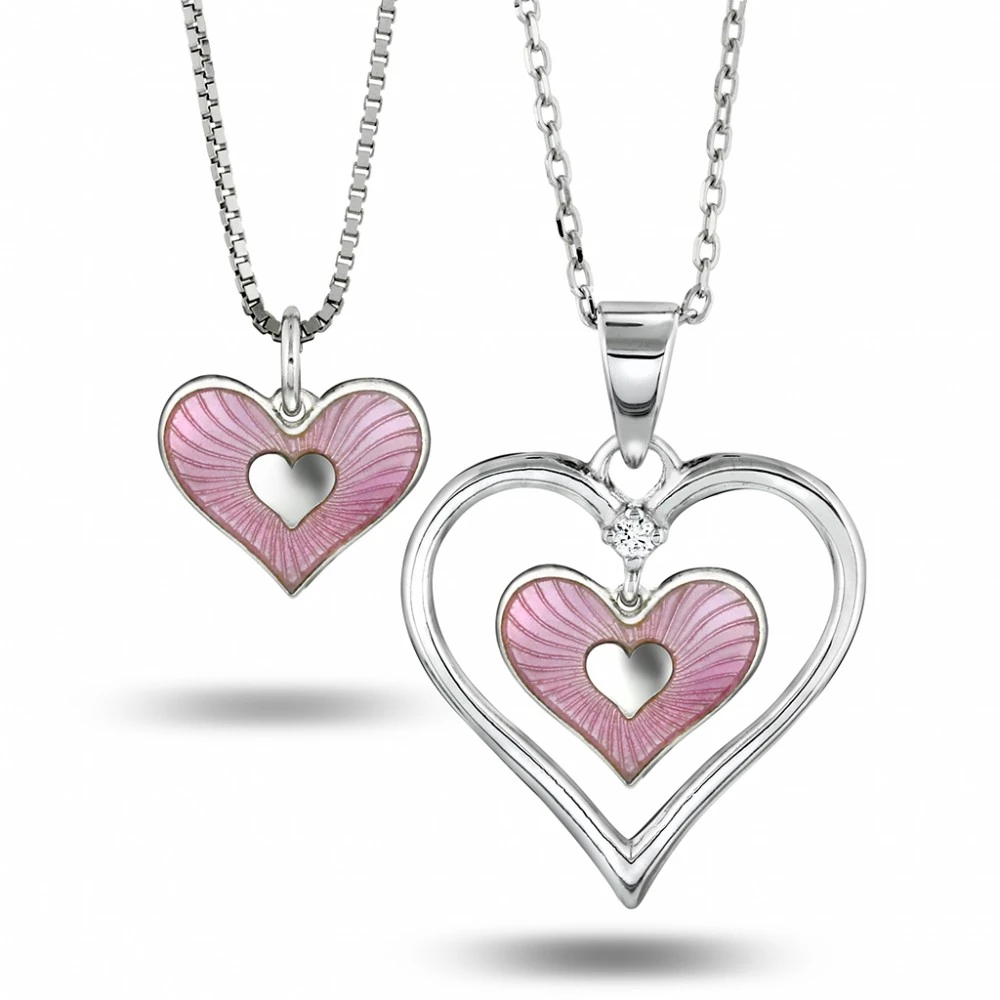Mor och barn hjärta rosa inkl kedja
