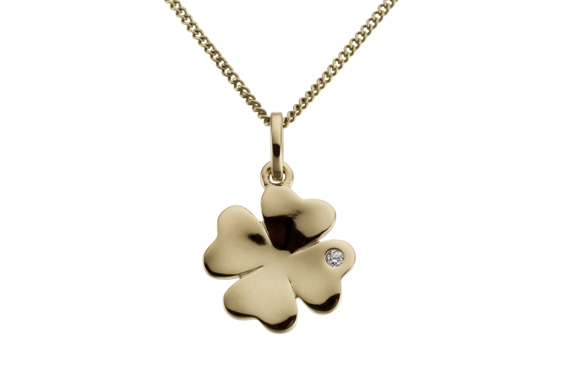 Hänge 18k guld Lyckoklöver 0,01ct w/p