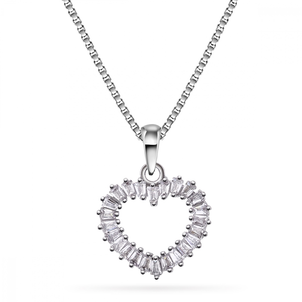 Silverhalsband hjärta med baugett cz