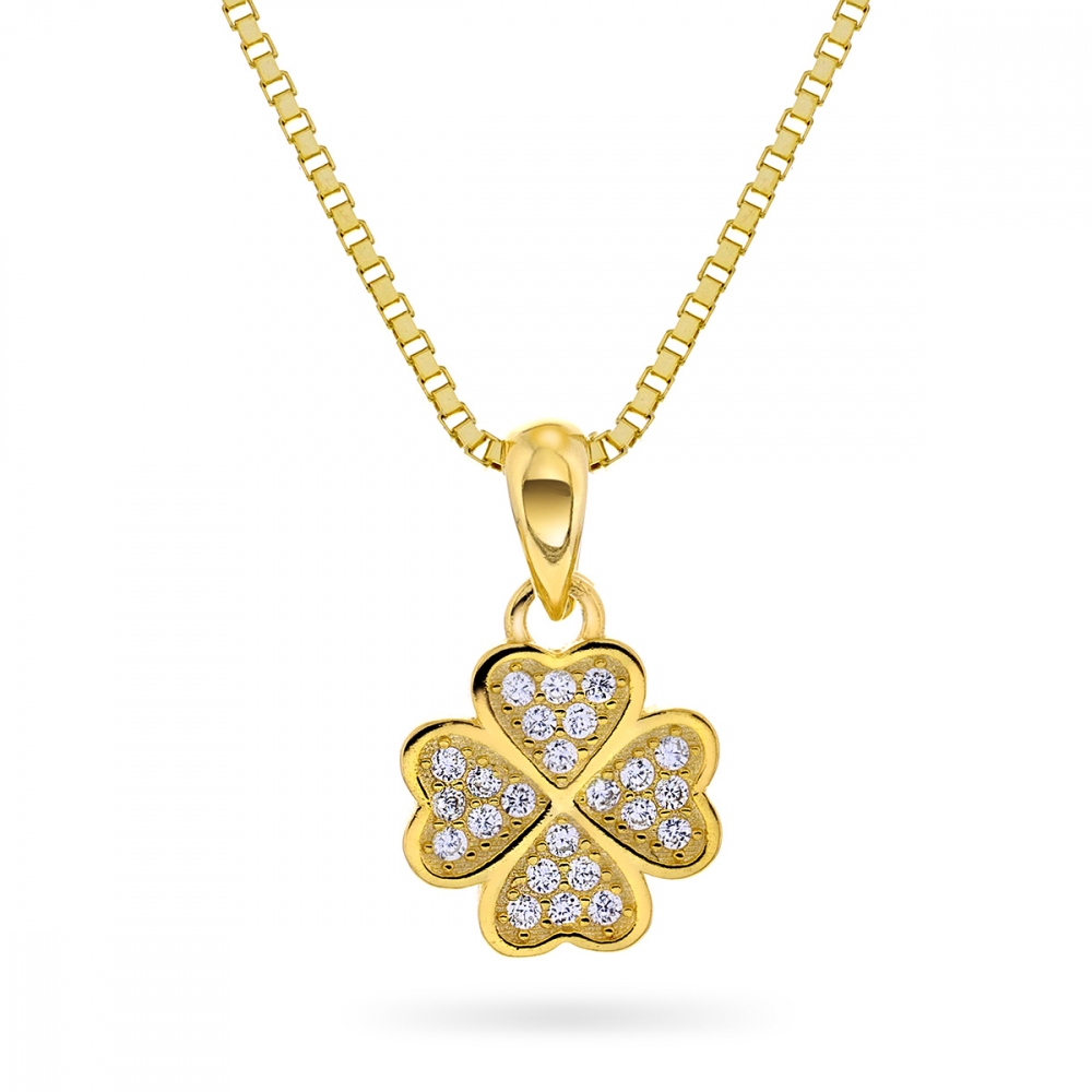 Silverhänge förgylld fyrklöver med cz