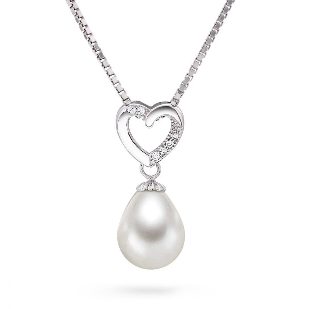 Halsband silver pärla och hjärta med cz