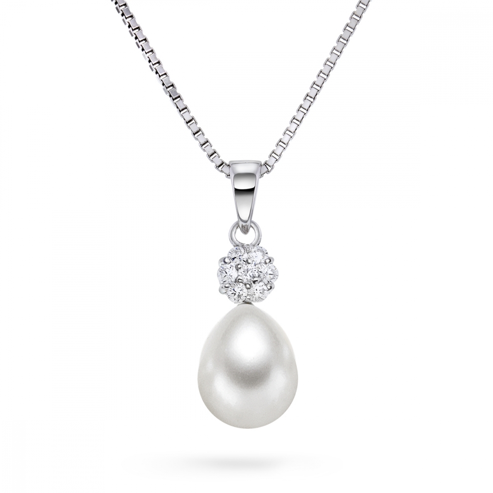 Halsband silver med vit pärla och cz