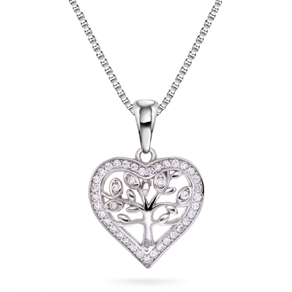 Silverhalsband livetsträd hjärta med cz