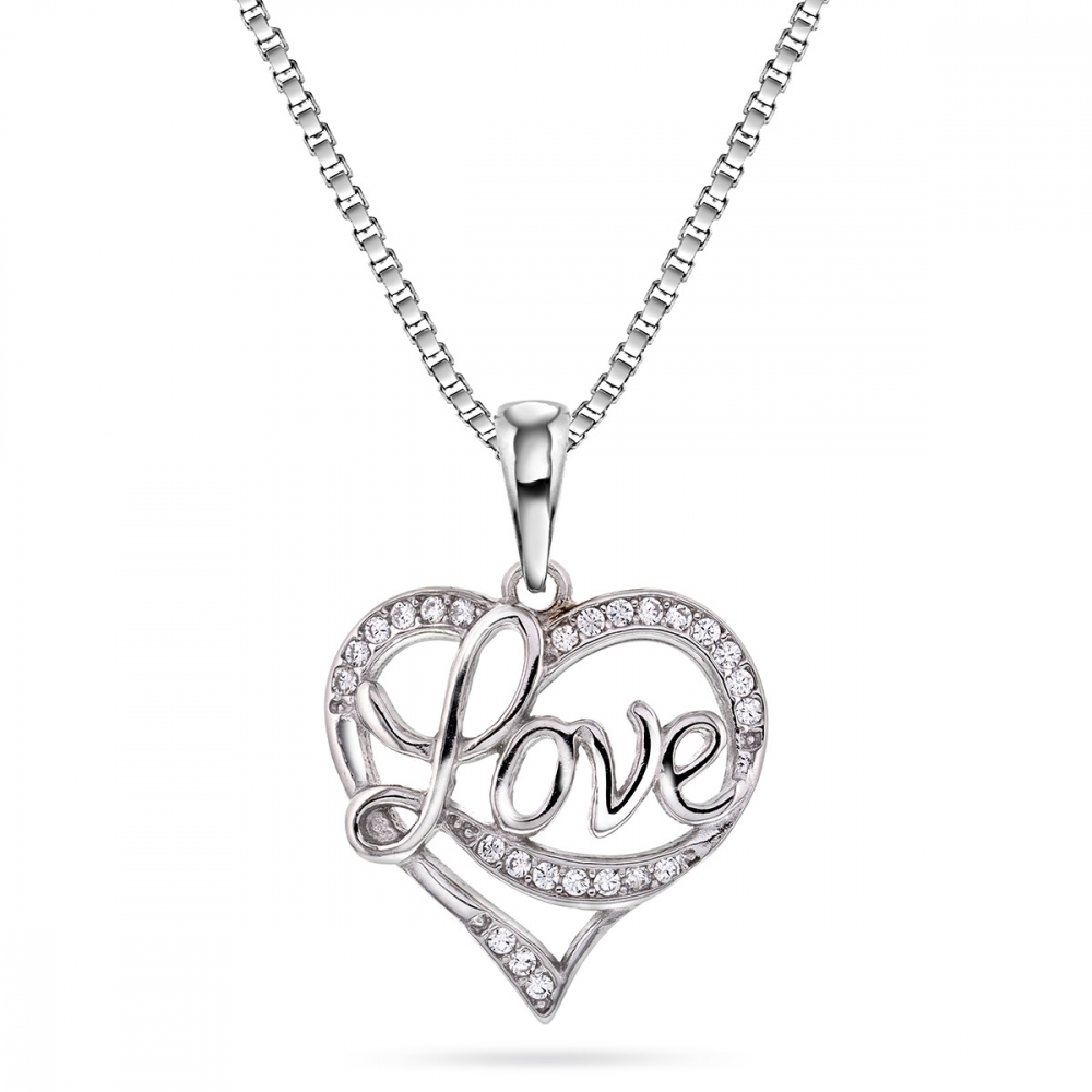 Silverhalsband hjärta cz Love