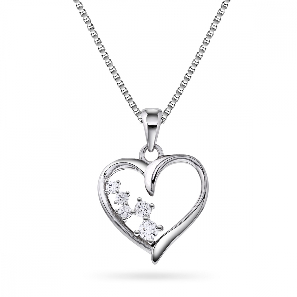 Silverhalsband hjärta med 5st cz