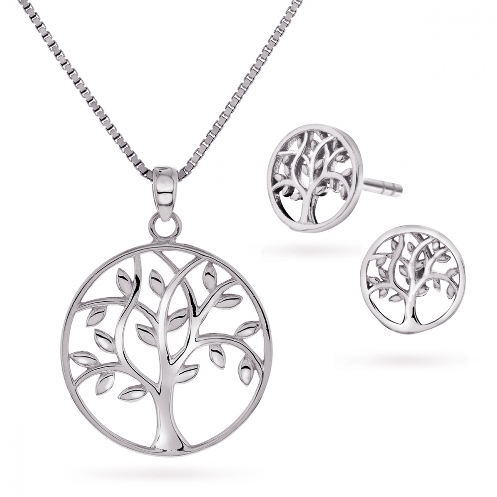 Set halsband & örhänge livets träd silver