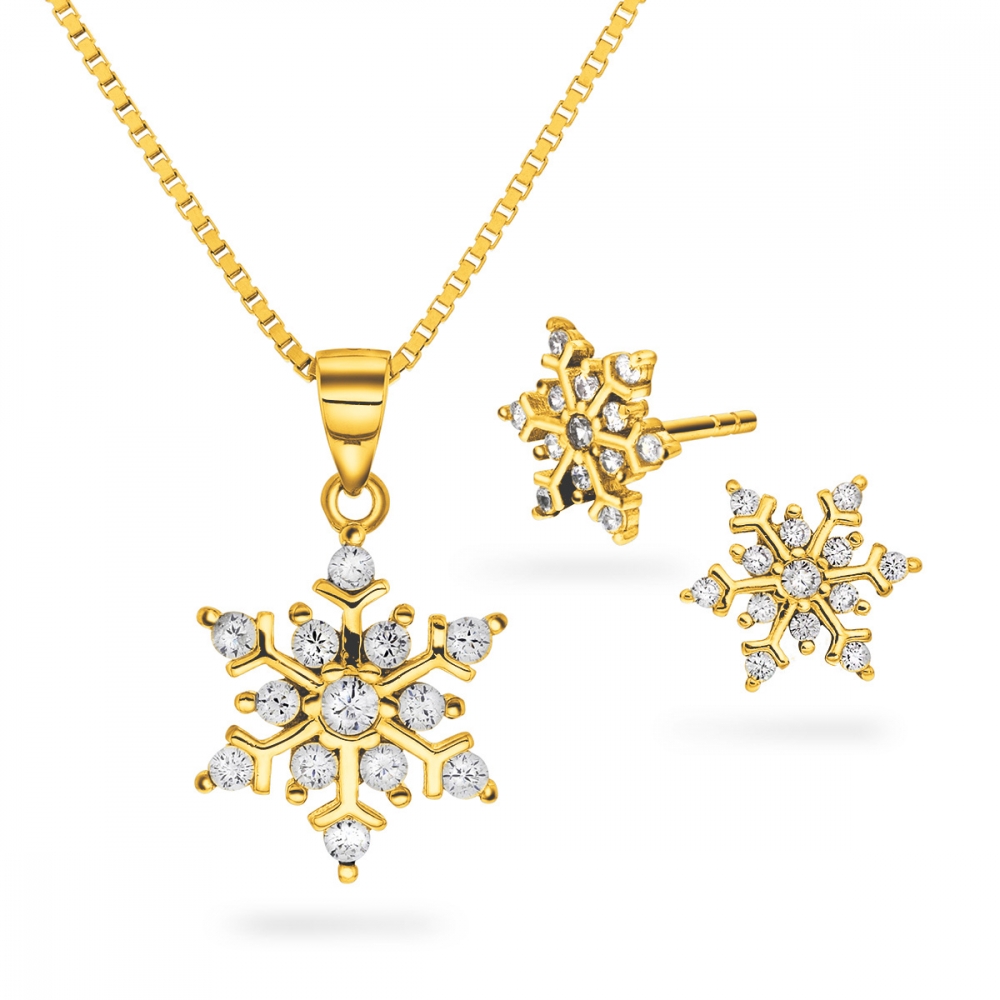 Set förgyllt halsband och örhänge snöflinga