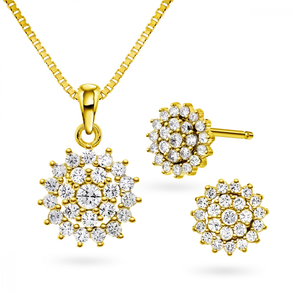 Set förgyllt silver rosett cz