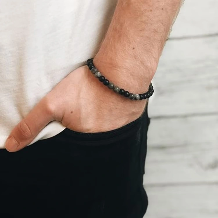 by Billgren beadsarmband grå jaspis och onyx