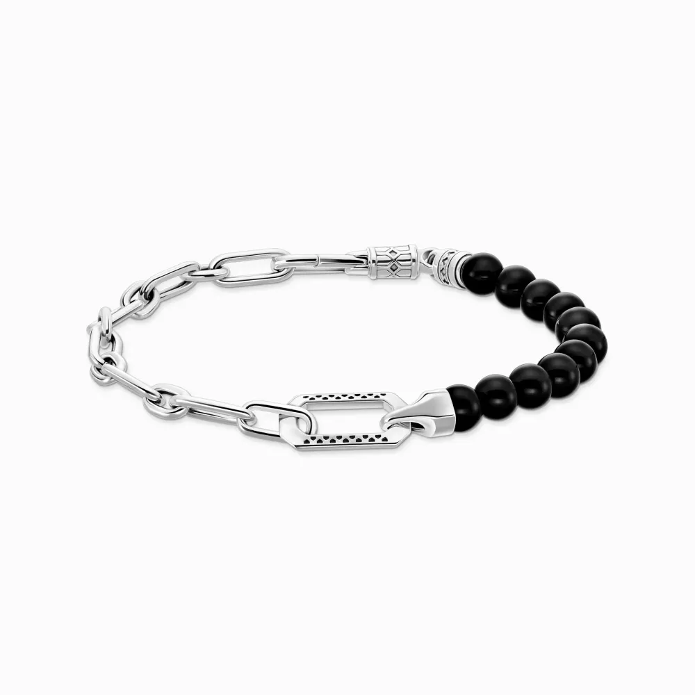 Armband med svarta onyx beads och länkar silver