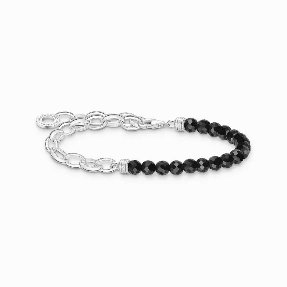 Charm-armband med svarta onyx beads och länkar silver
