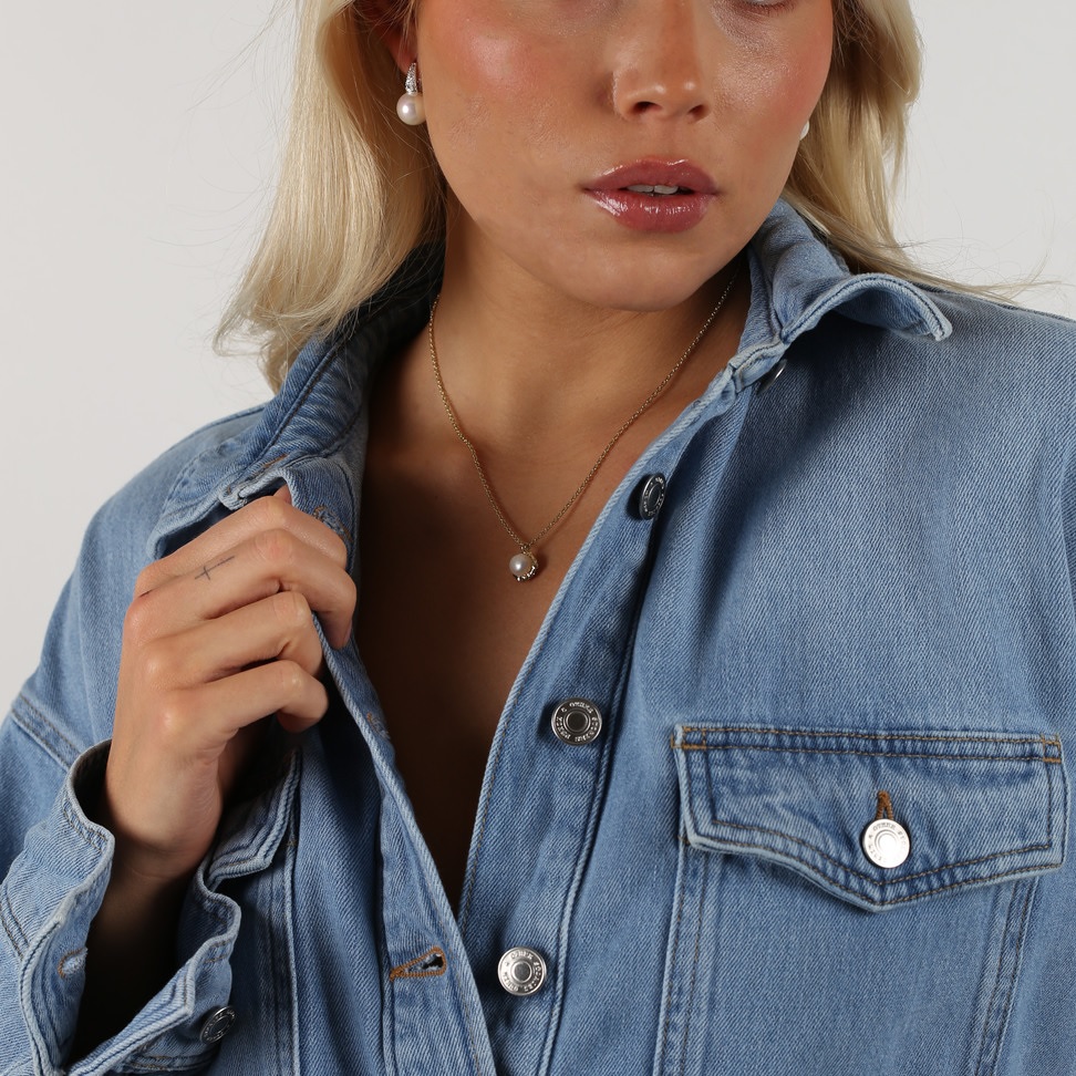 Brittany pearl pandant neck 45cm g/white