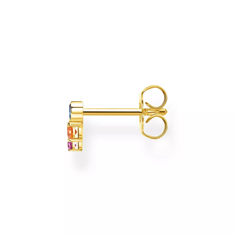 SINGLE EAR STUD COLOURFUL STONES, GOLD