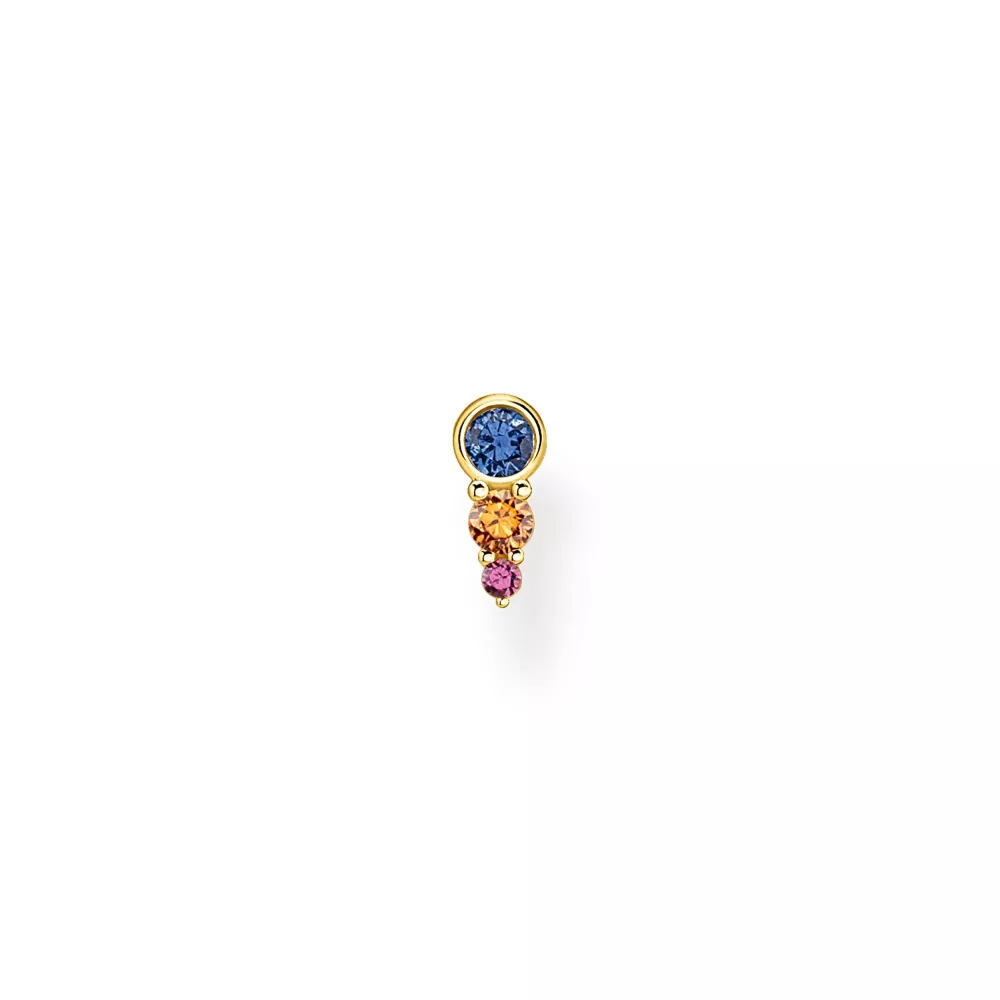 SINGLE EAR STUD COLOURFUL STONES, GOLD